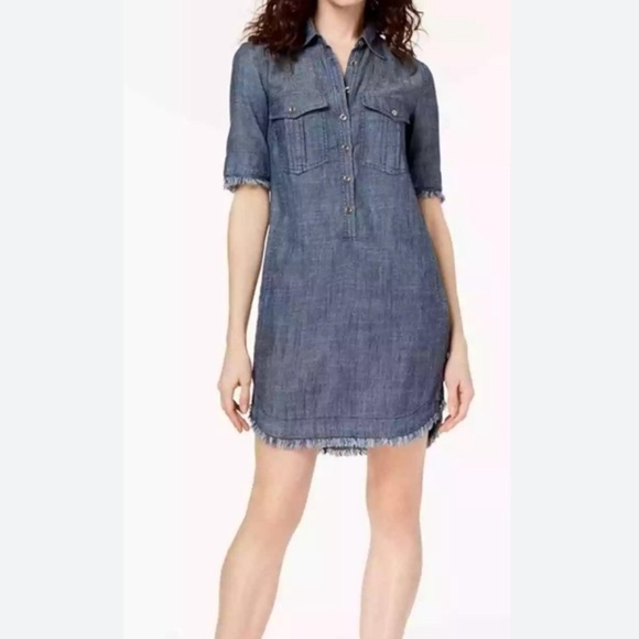 Trina Turk Rosetta Frayed Trim Chambray Shirtdress Size 10 - Picture 1 of 11